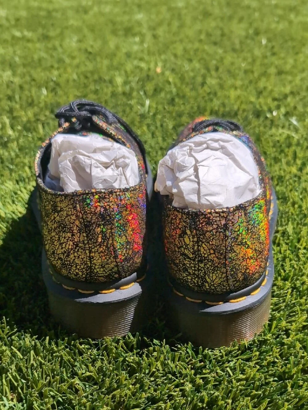 NEW Dr. Martens Gold Iridescent Holographic Lace-Up 1461 Oxford Rainbow Crackle